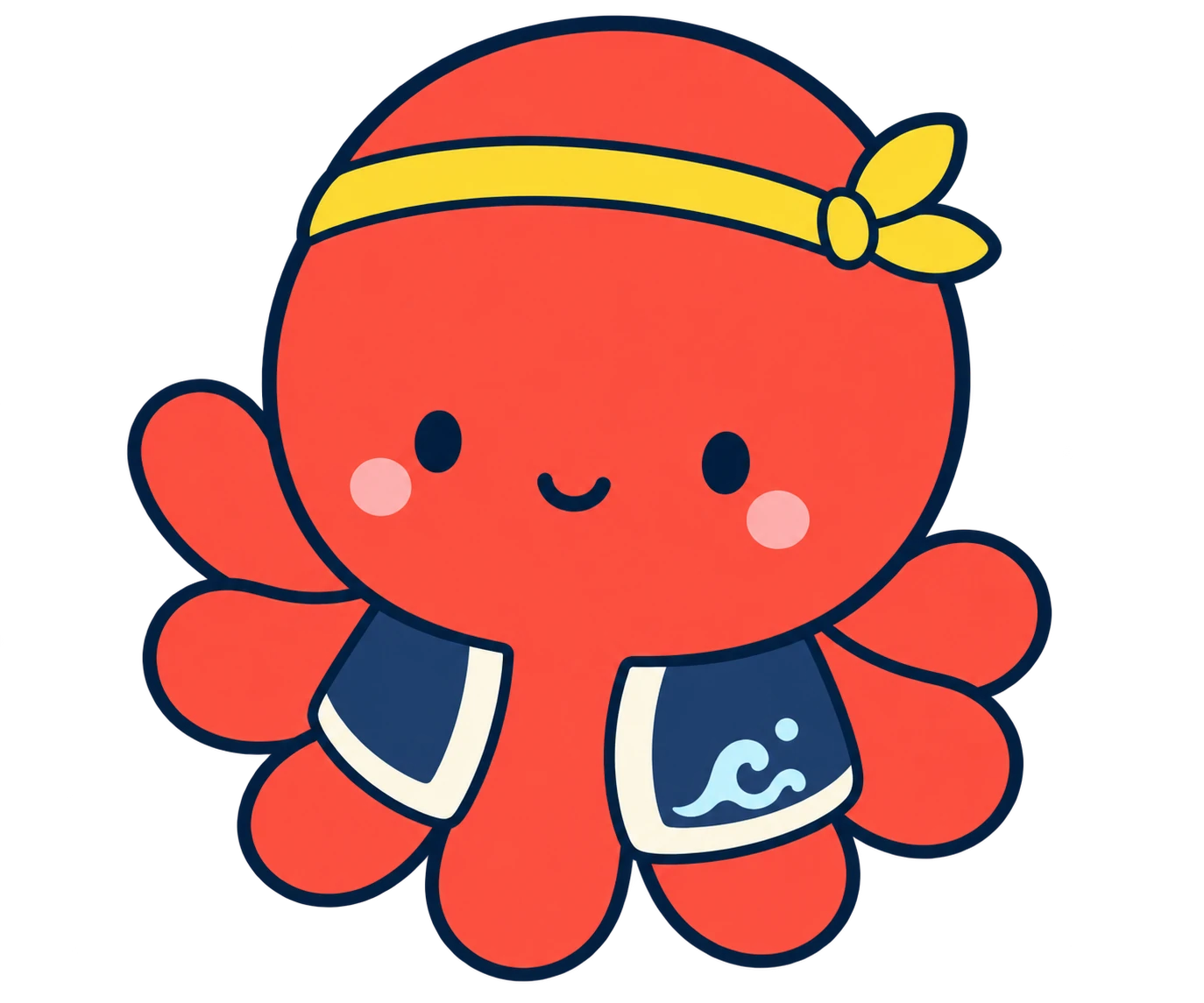 黄色い鉢巻きと紺色の法被を着た、まけタコ
